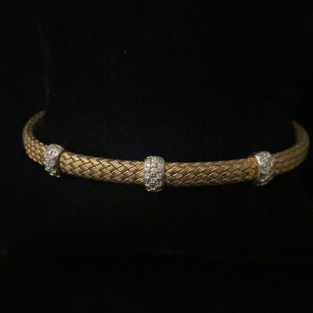 Jacmel Mauritius JCM gold tone sterling woven bracelet with CZ accents